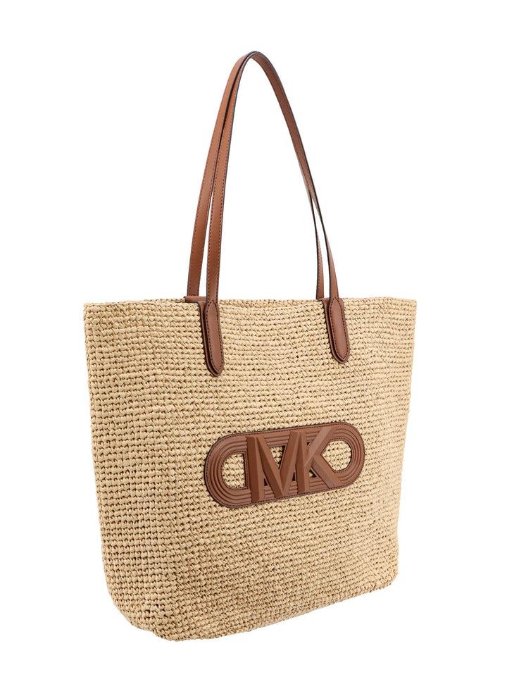 Borsa a spalla in rafia con monogramma frontale