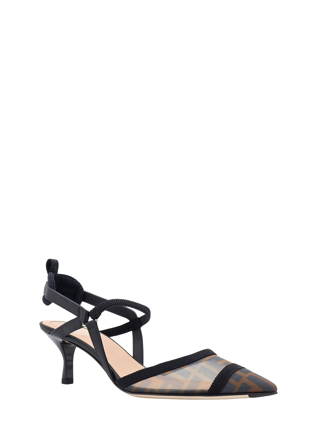 Slingback in pelle e mesh con motivo FF