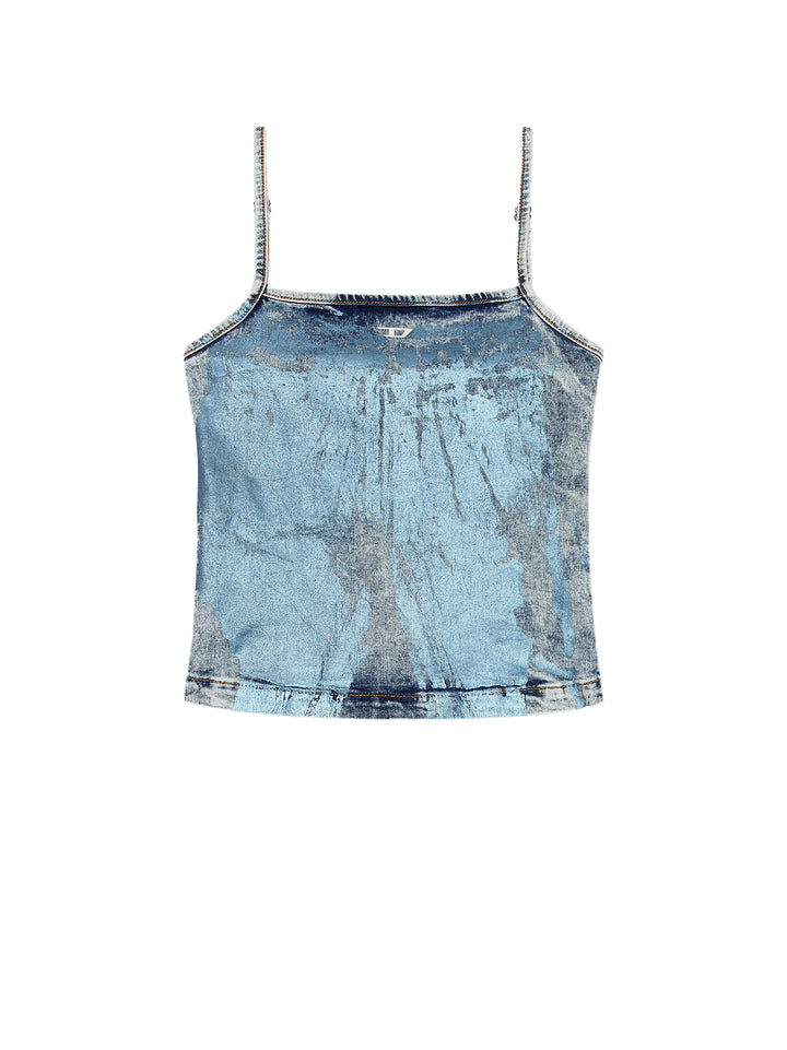 Top in denim con monogramma frontale