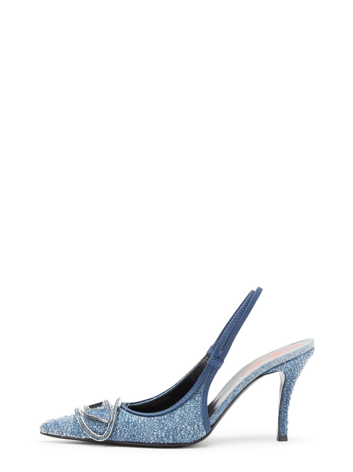 Décolleté slingback in denim effetto distressed