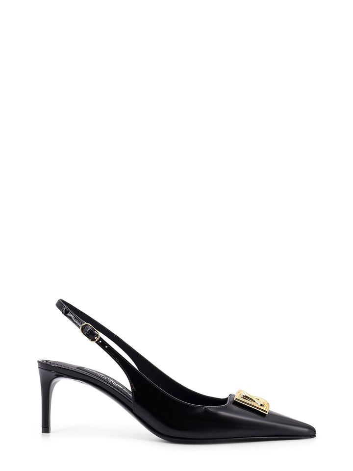 Slingback in pelle con Monogramma in metallo