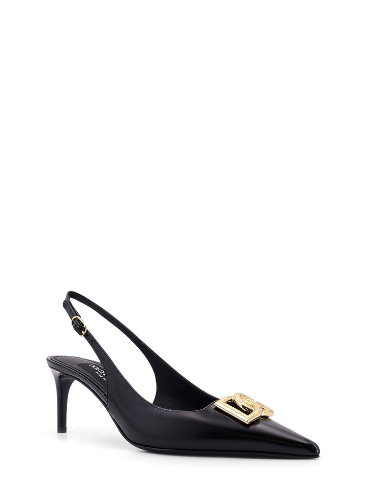 Slingback in pelle con Monogramma in metallo