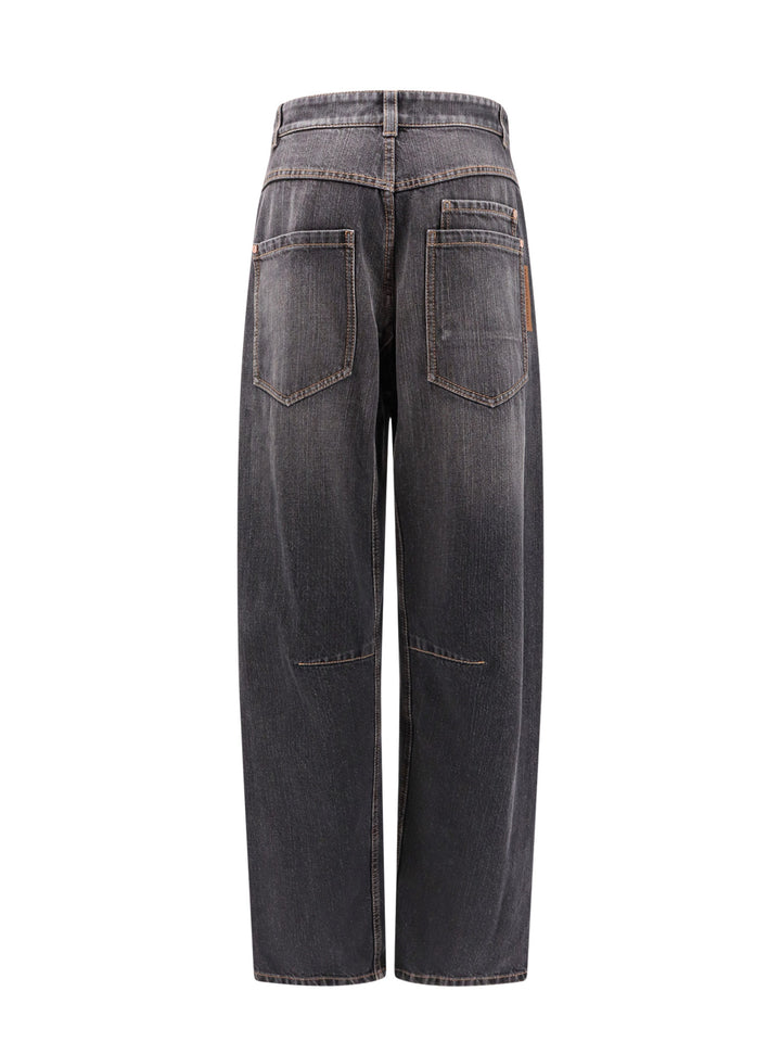 Pantalone black denim con etichetta logo in pelle