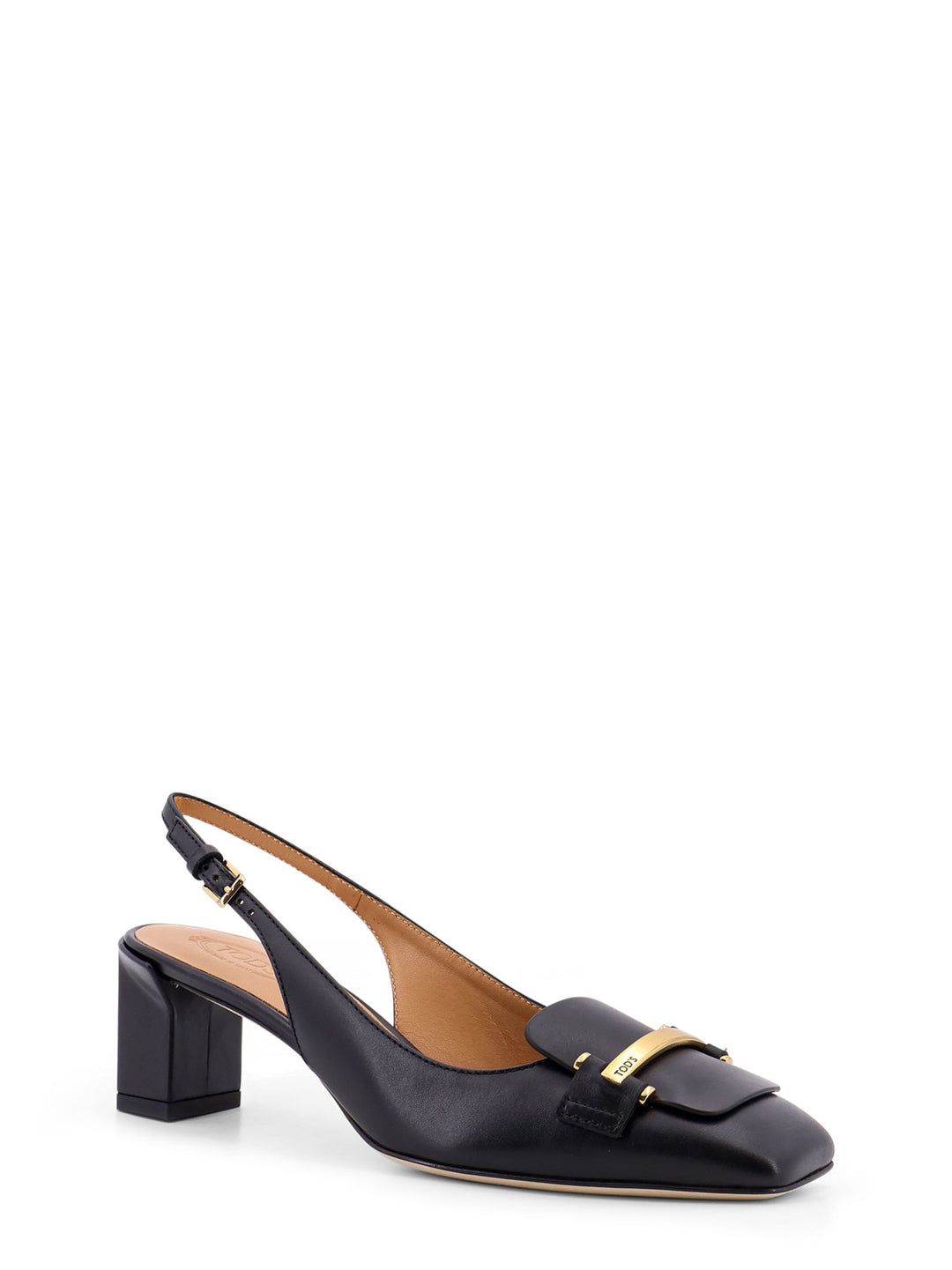 Slingback in pelle con dettaglio in metallo