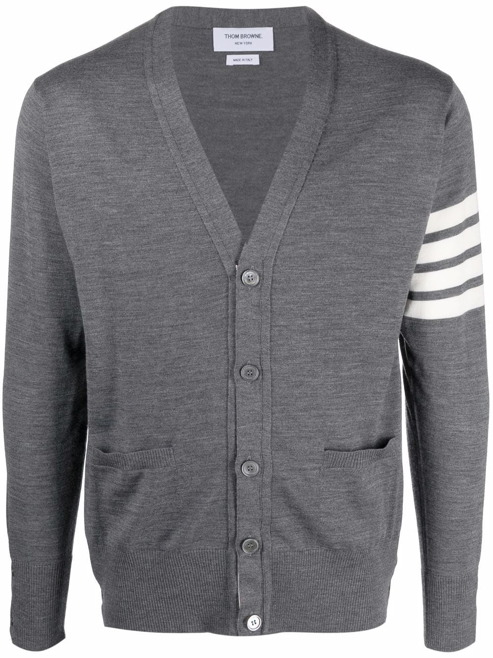 Classic v-neck cardigan in fine merino wool w/ 4bar stripes