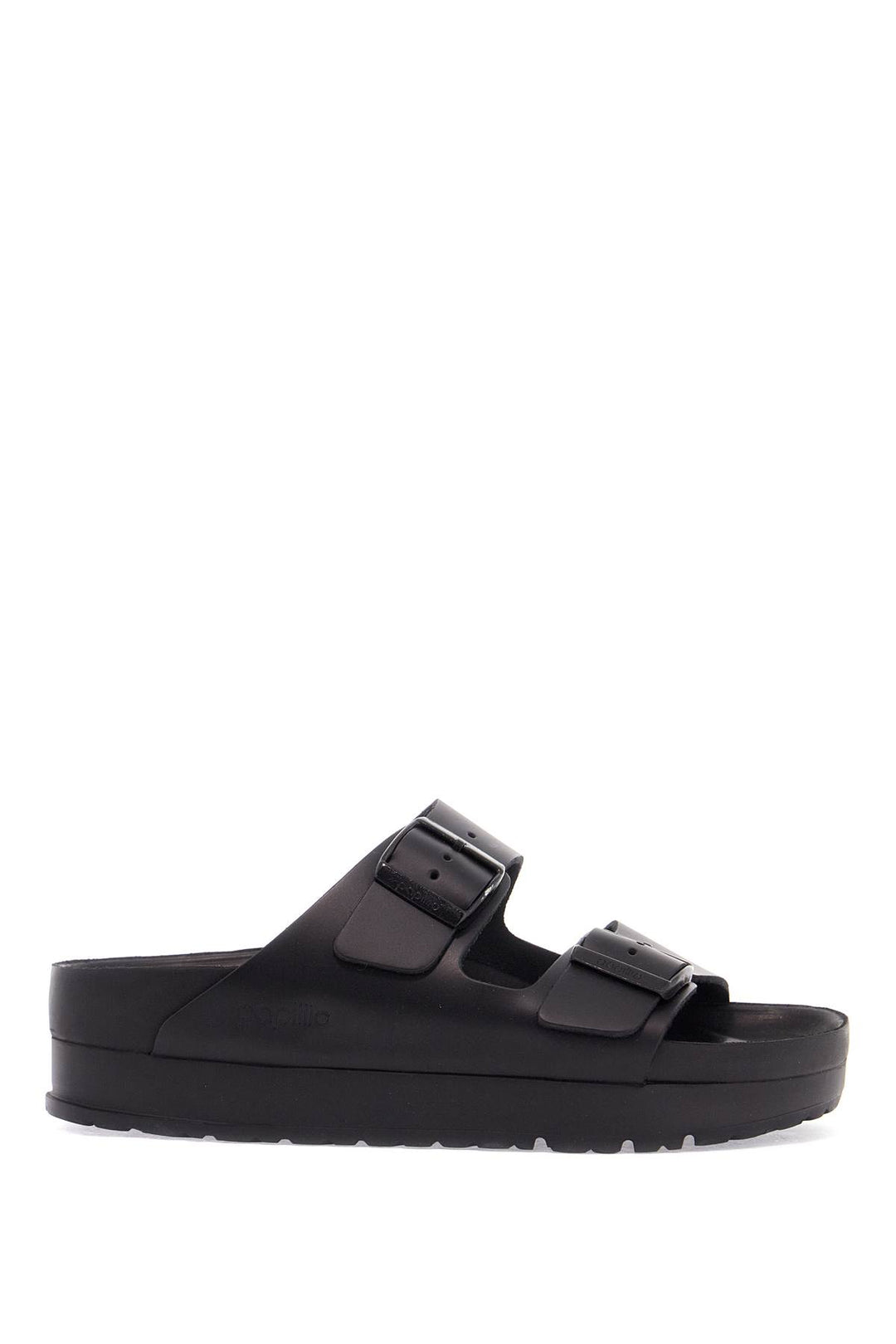 Sandali Platform In Pelle Nero Con Due Cinturini E Fibbie Metallo