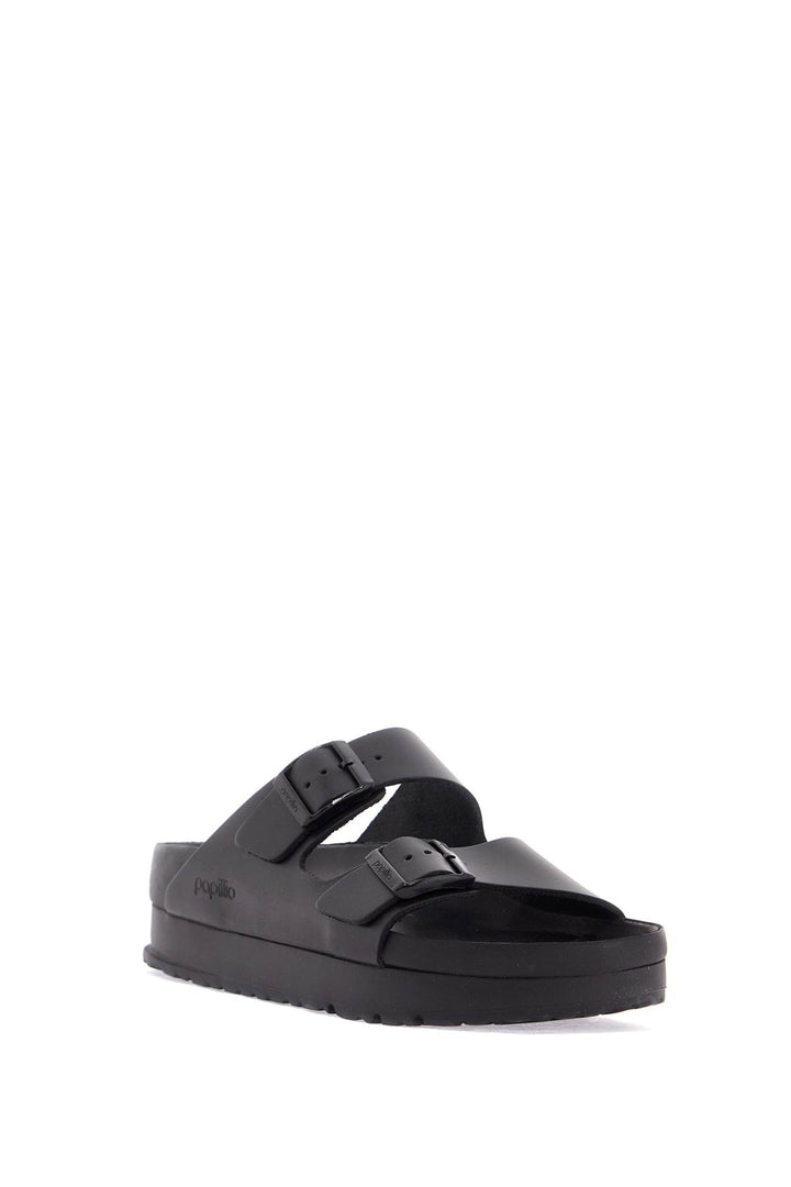 Sandali Platform In Pelle Nero Con Due Cinturini E Fibbie Metallo