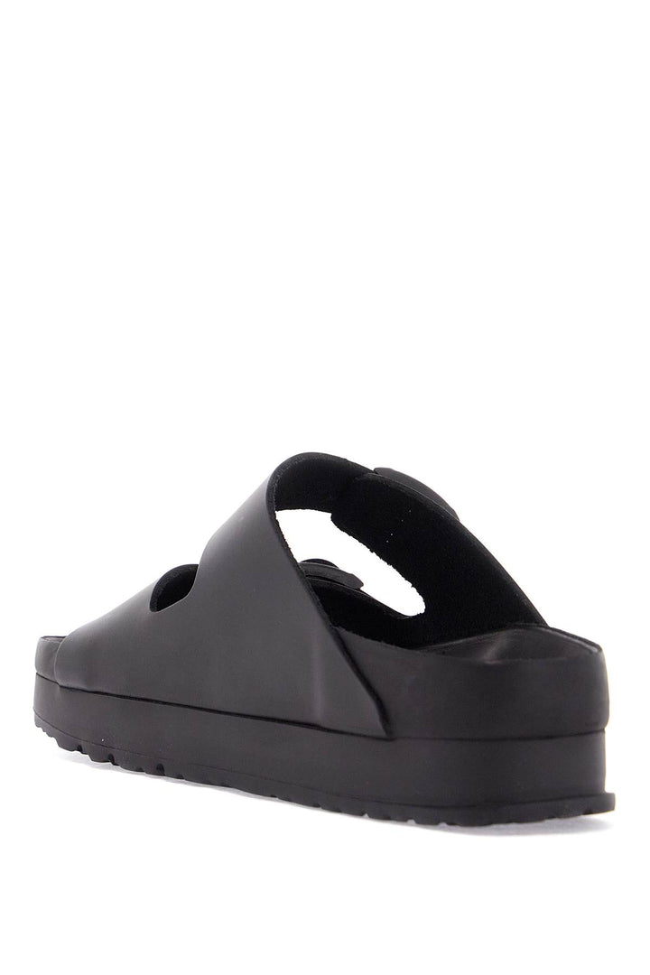 Sandali Platform In Pelle Nero Con Due Cinturini E Fibbie Metallo