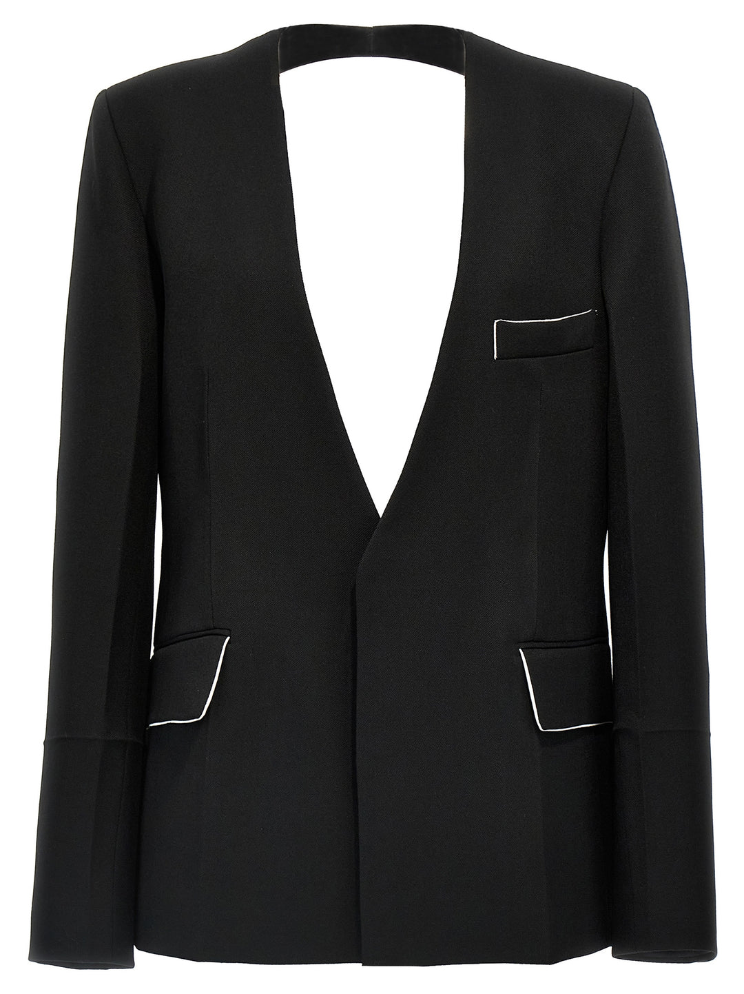 Shrunken Collarless Open-Back Blazer And Suits Nero