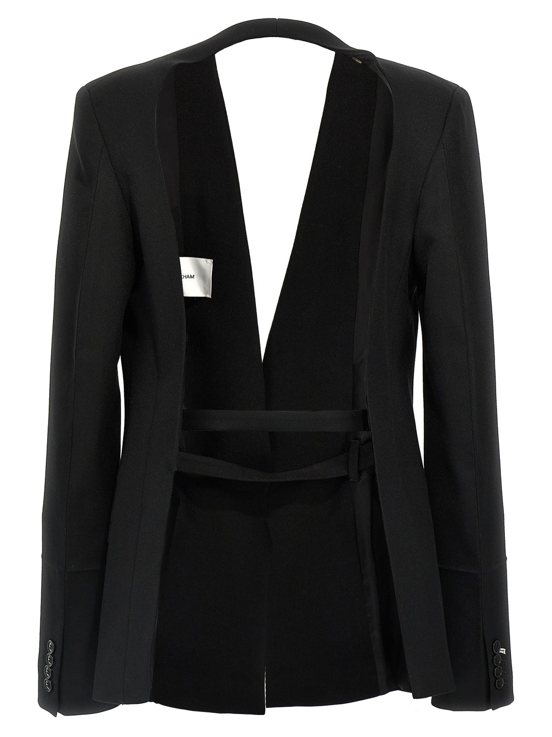 Shrunken Collarless Open-Back Blazer And Suits Nero