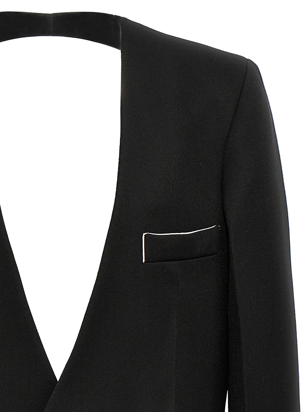 Shrunken Collarless Open-Back Blazer And Suits Nero