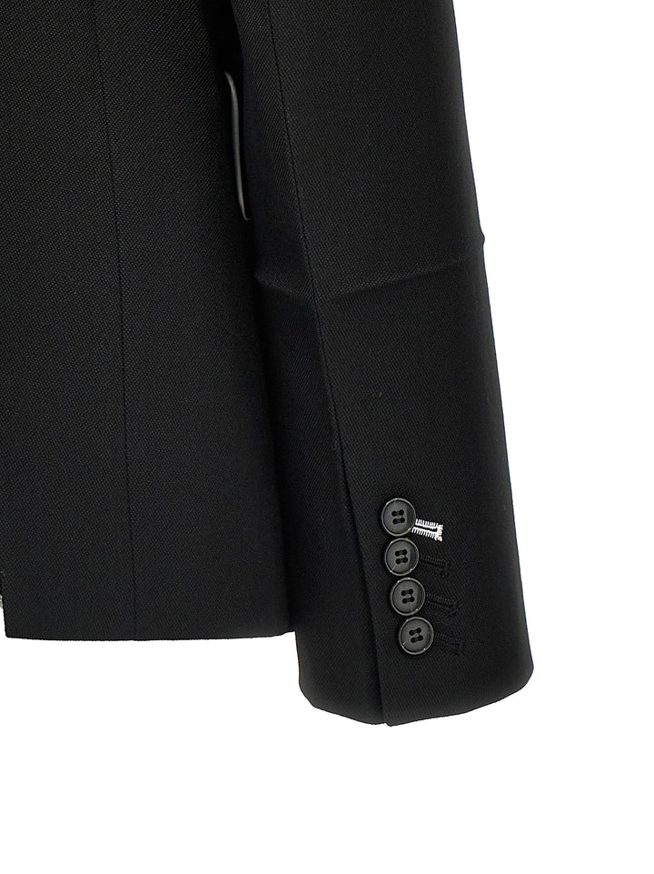 Shrunken Collarless Open-Back Blazer And Suits Nero