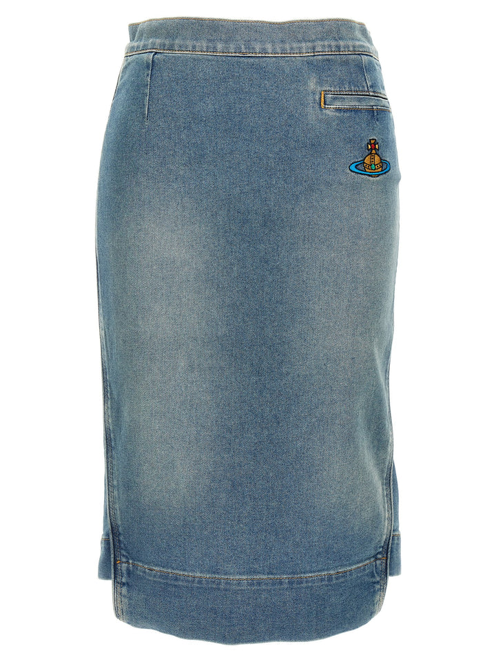 Logo Embroidery Denim Skirt Gonne Celeste