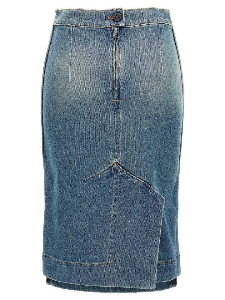 Logo Embroidery Denim Skirt Gonne Celeste