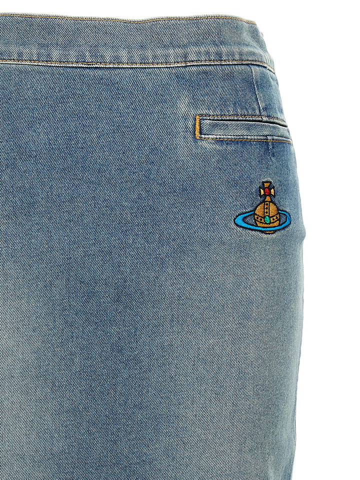 Logo Embroidery Denim Skirt Gonne Celeste