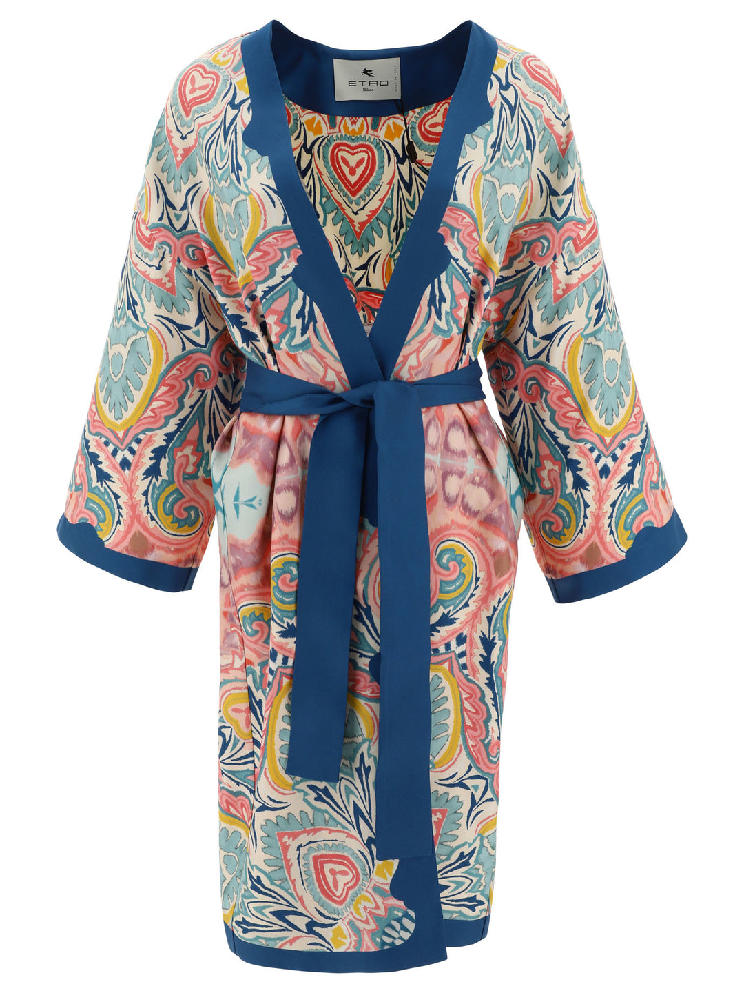 Kimono With Botanical Pattern Top Blu