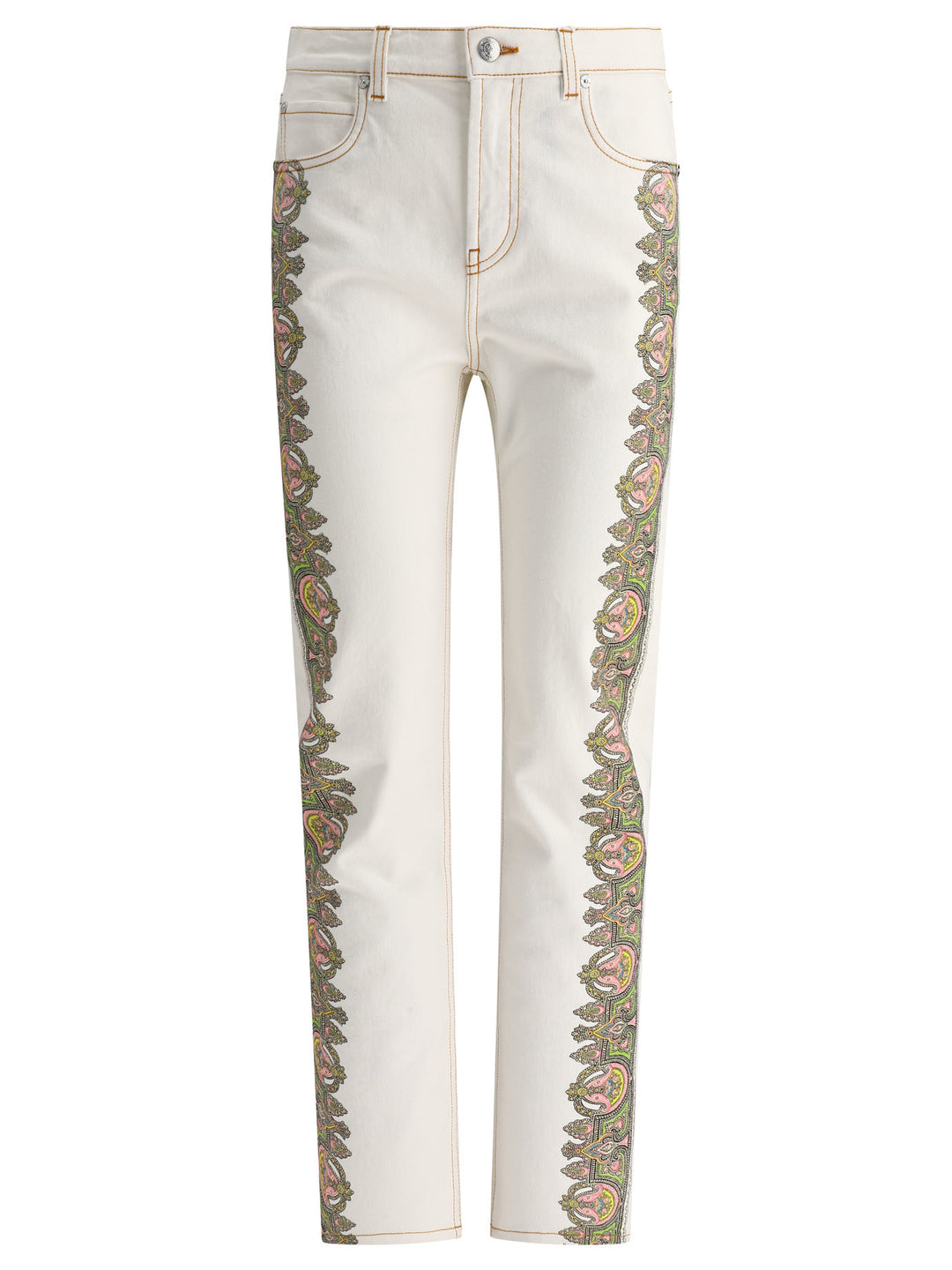 With Side Prints Jeans Bianco