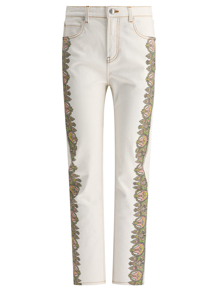 With Side Prints Jeans Bianco