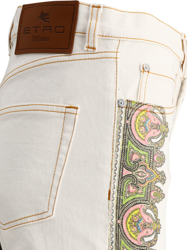 With Side Prints Jeans Bianco