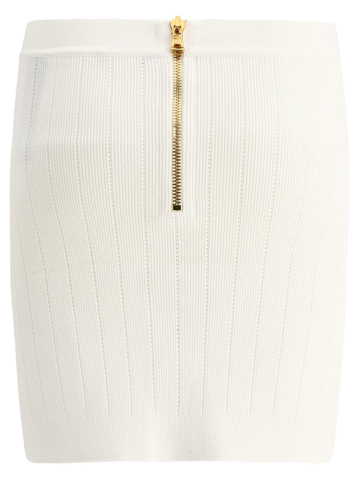 Short Knitted Buttoned Skirt Gonne Bianco