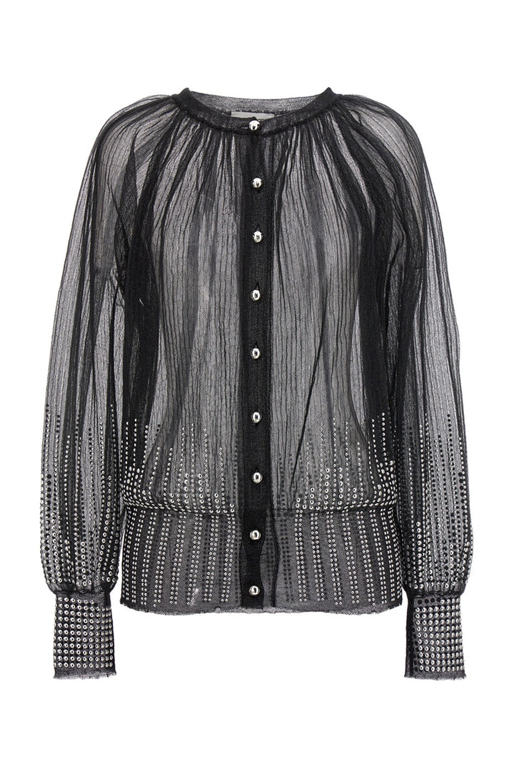 Cardigan Mesh Borchie Maglioni Nero