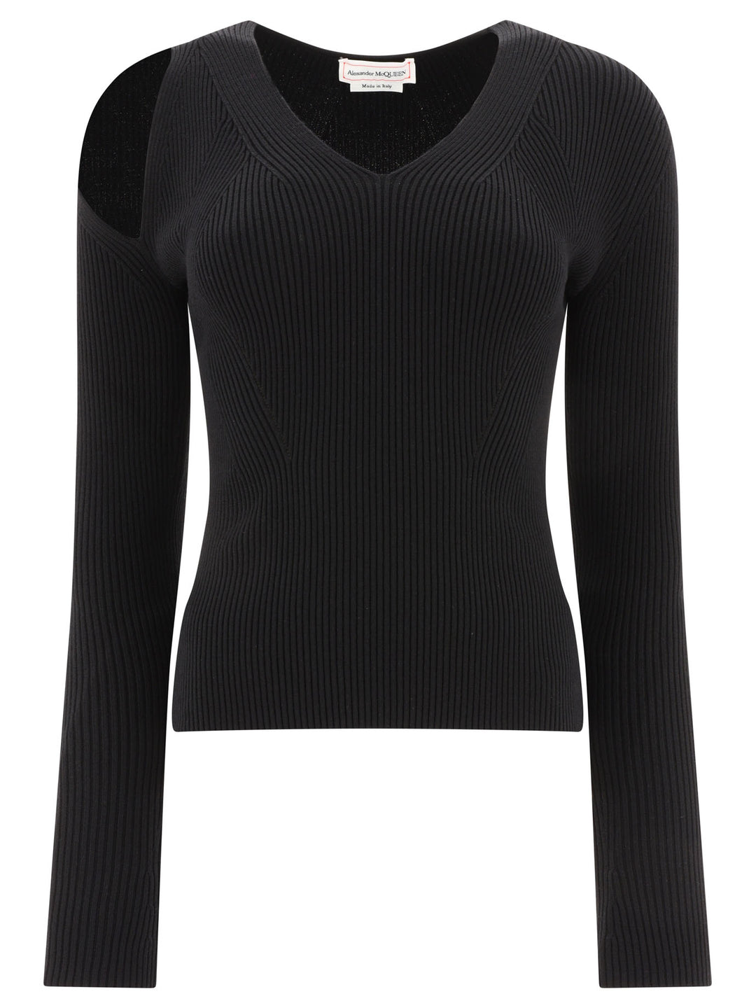 Ribbed-Knit Sweater With Cut-Out Details Knitwear Nero