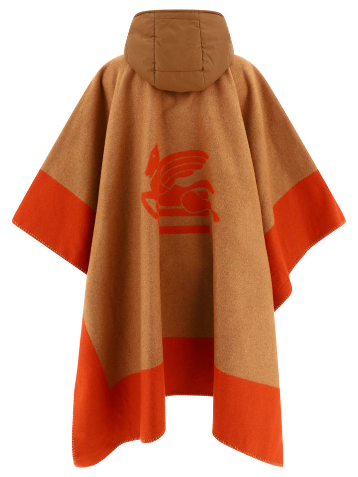 Hooded Cape With Logo Coats Beige