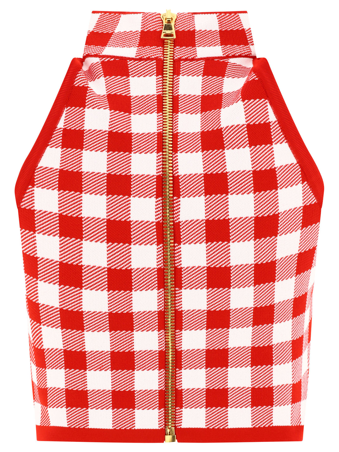 Fine Gingham Knit Sleeveless Top Top Rosso