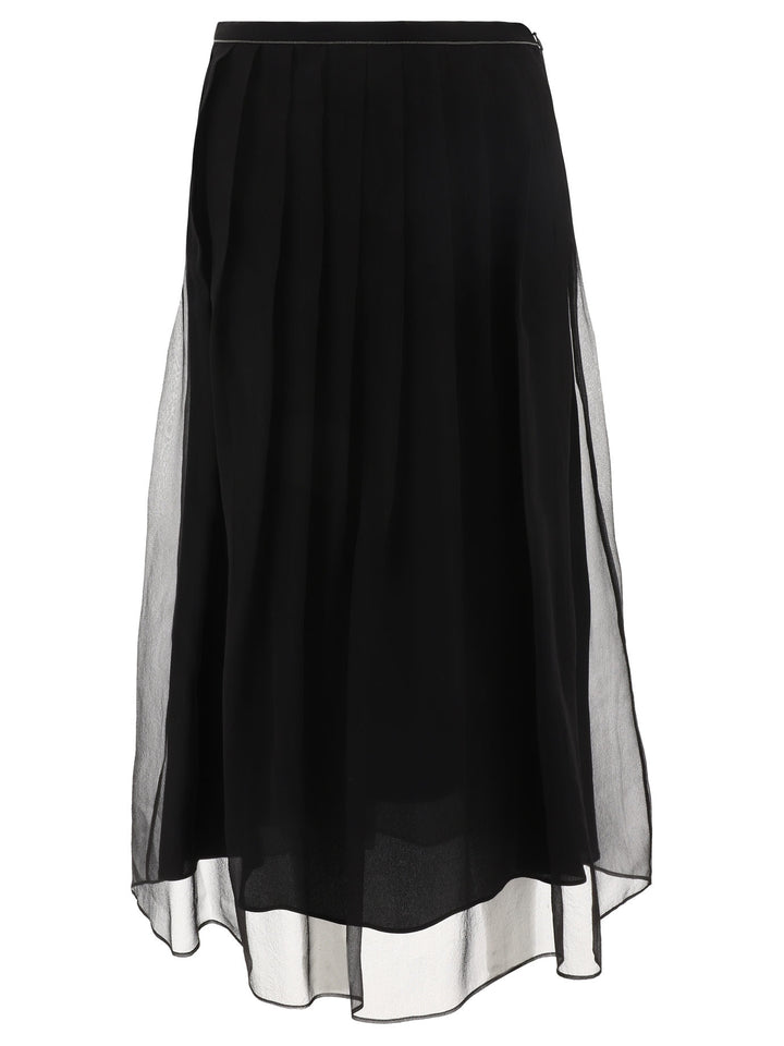 Pleated Skirt With Shiny Waistband Gonne Nero