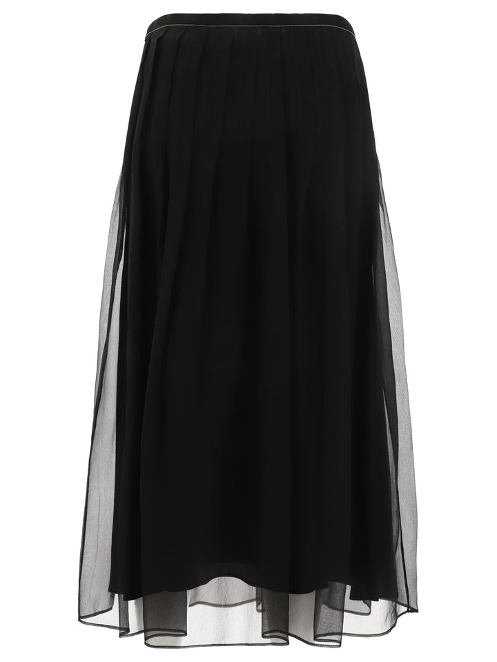 Pleated Skirt With Shiny Waistband Gonne Nero