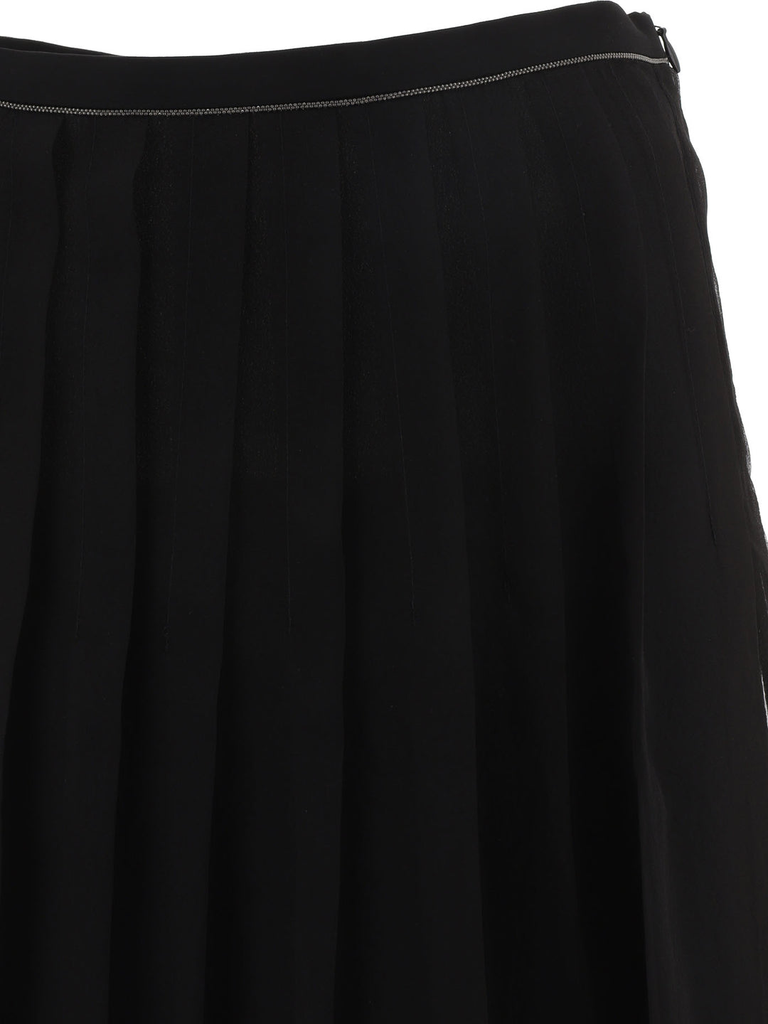 Pleated Skirt With Shiny Waistband Gonne Nero