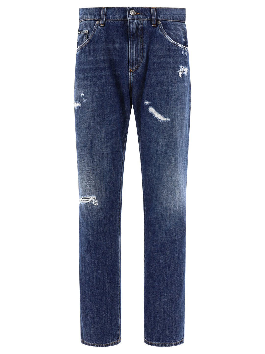 Straight Leg  With Ripped Details Jeans Blu