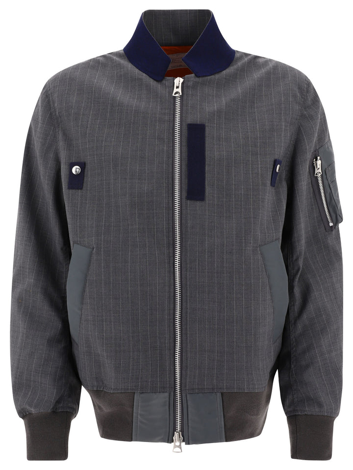 Pinstriped Bomber Jacket Giacche Grey