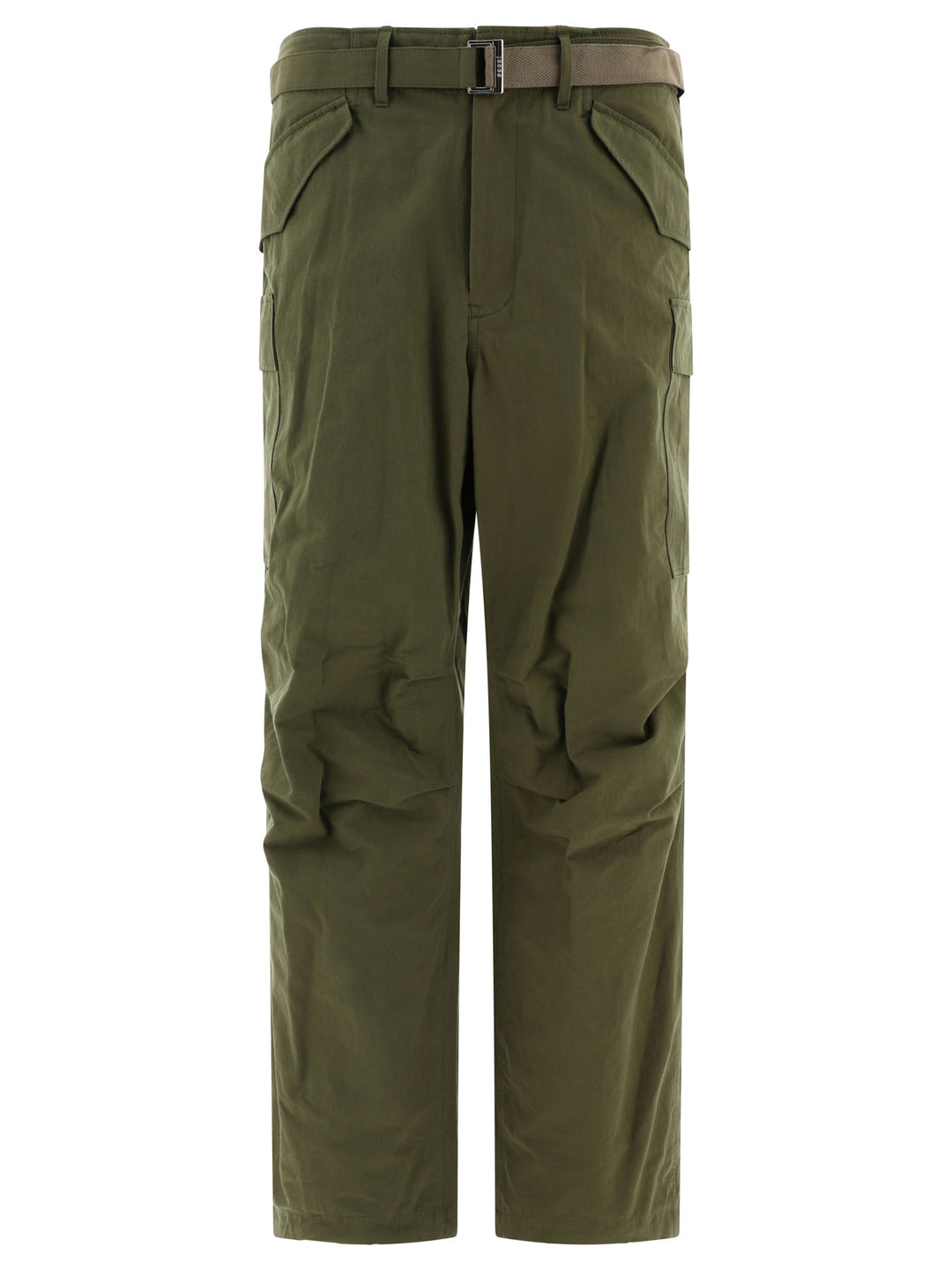 Cotton And Nylon Blend Cargo Trousers Verde