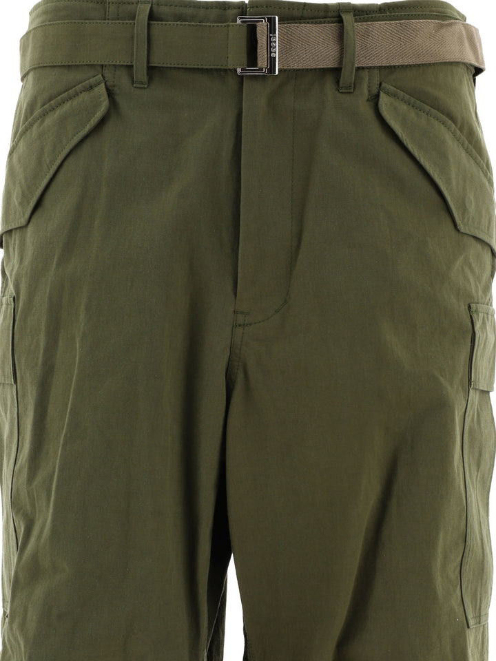 Cotton And Nylon Blend Cargo Trousers Verde