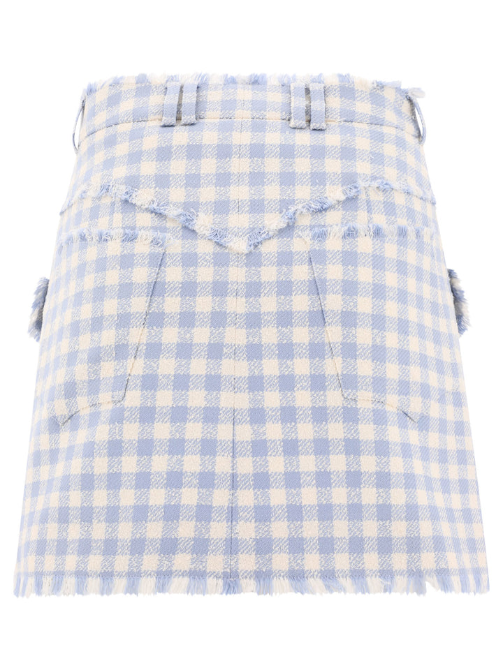 Gingham Tweed A-Line Skirt Gonne Celeste