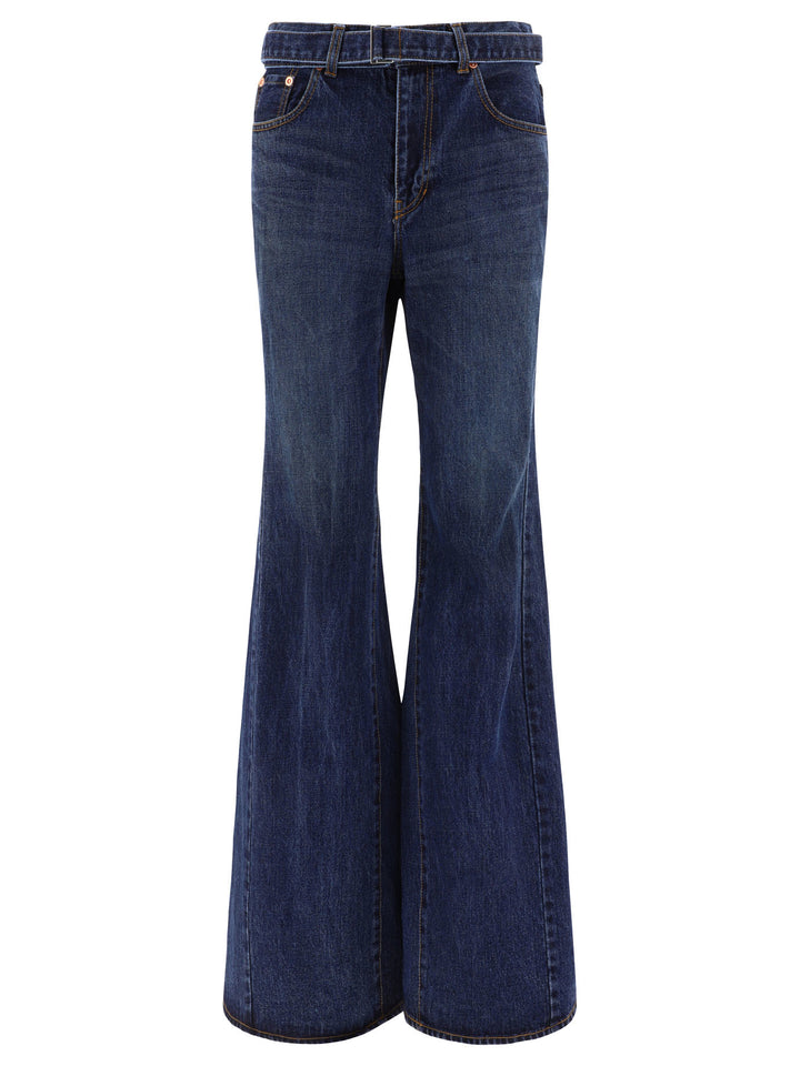 Belted Flared Jeans Blu