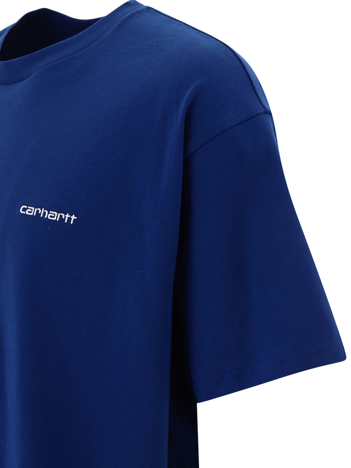 Script Embroidery T-Shirts Blu