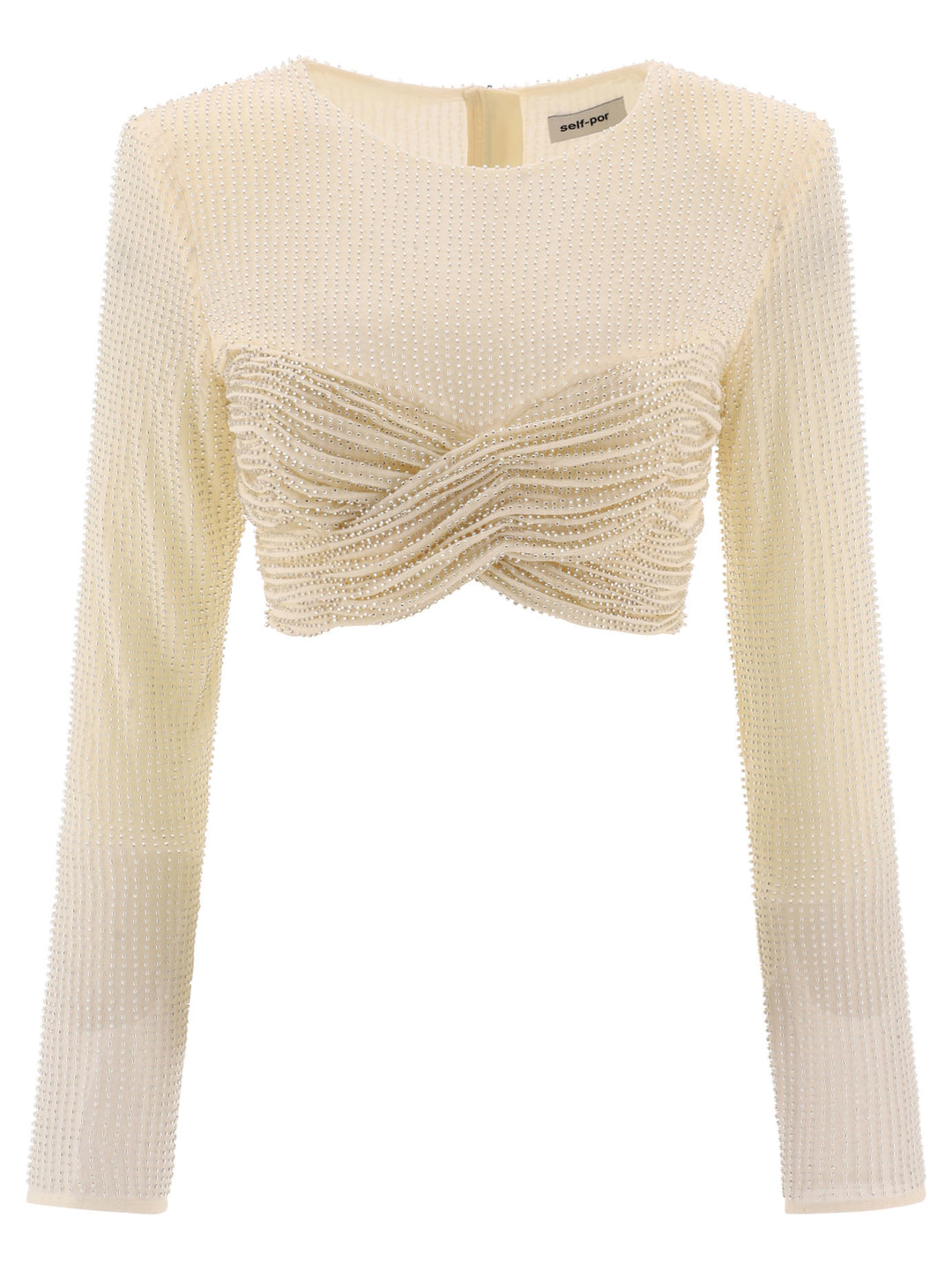 Beaded Mesh Top Beige