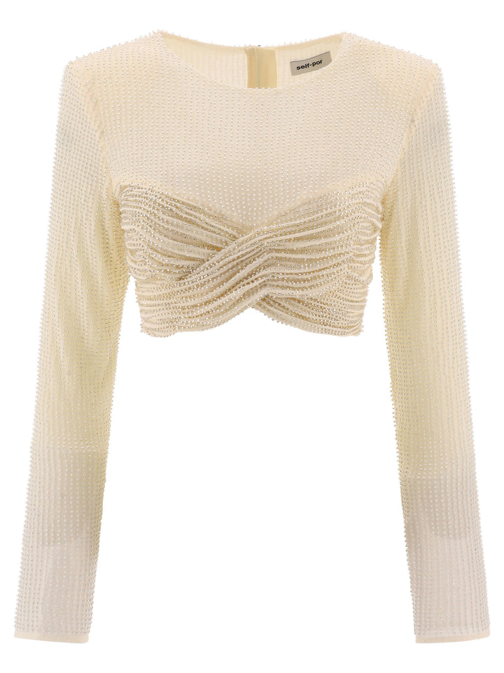 Beaded Mesh Top Beige