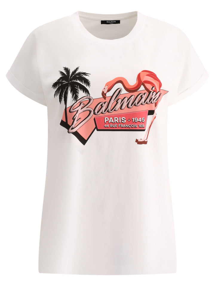 Balmain Flamingo T-Shirts Bianco