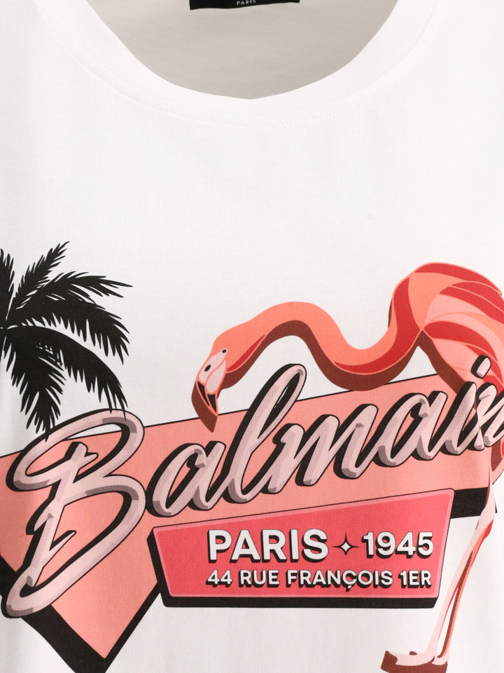 Balmain Flamingo T-Shirts Bianco