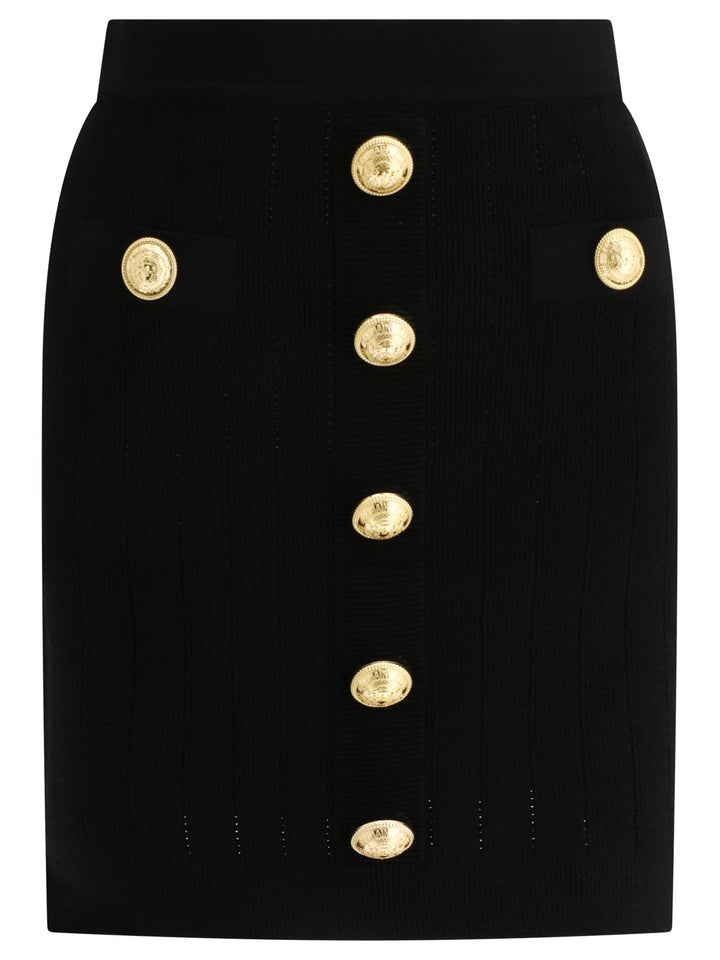 Ribbed Skirt With Buttons Gonne Nero