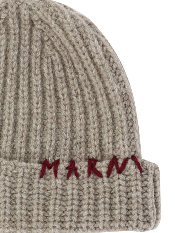 Beanie With Embroidered Logo Cappelli Beige