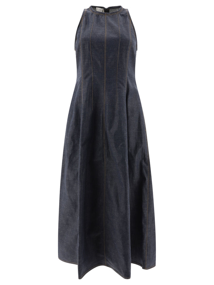 Wet-Effect Denim Dress With Shiny Trims Abiti Blu