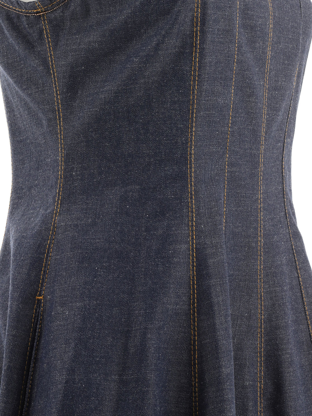 Wet-Effect Denim Dress With Shiny Trims Abiti Blu