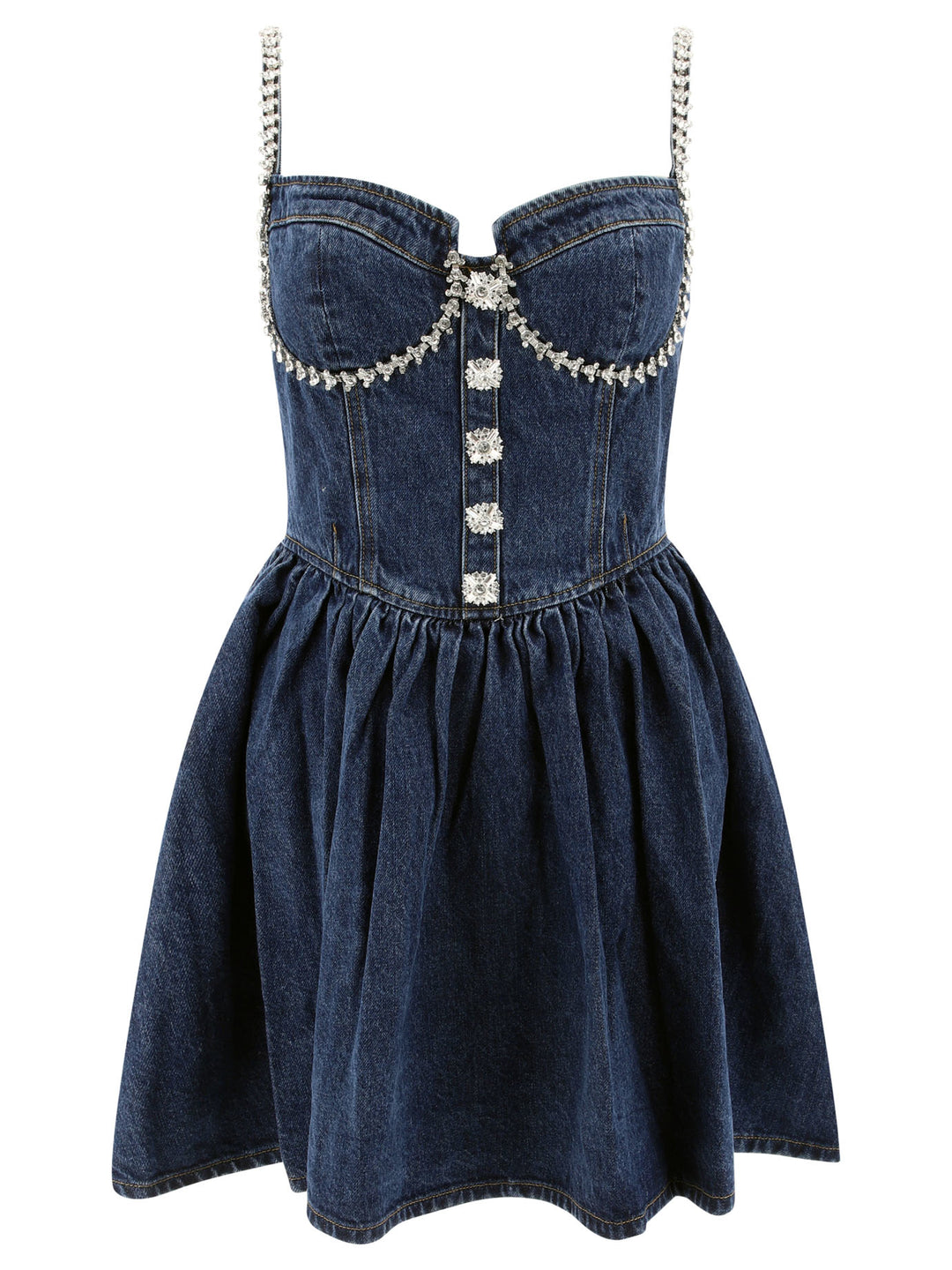 Diamante Denim Flared Dress Abiti Blu