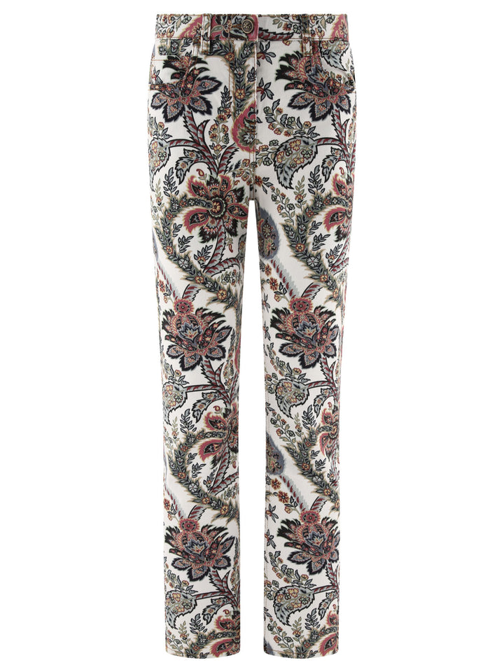 With Multicolor Paisley Print Jeans Bianco