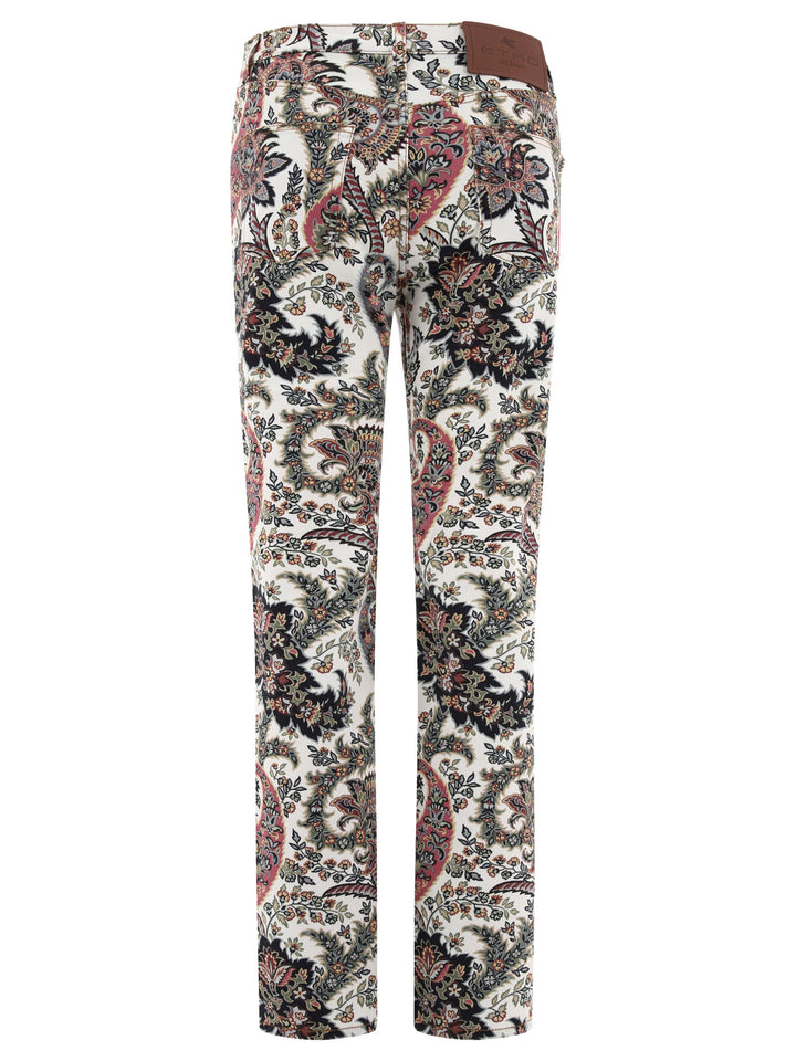 With Multicolor Paisley Print Jeans Bianco