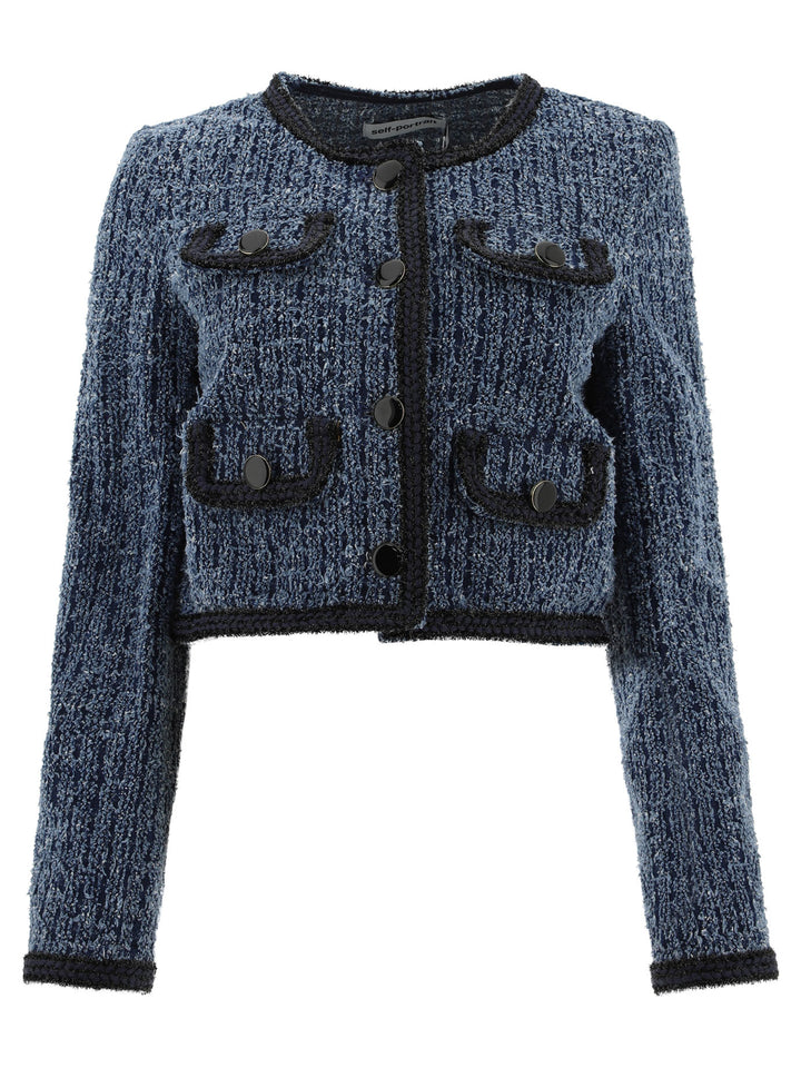 Textured Denim Jackettextured Denim Jacket Giacche Blu